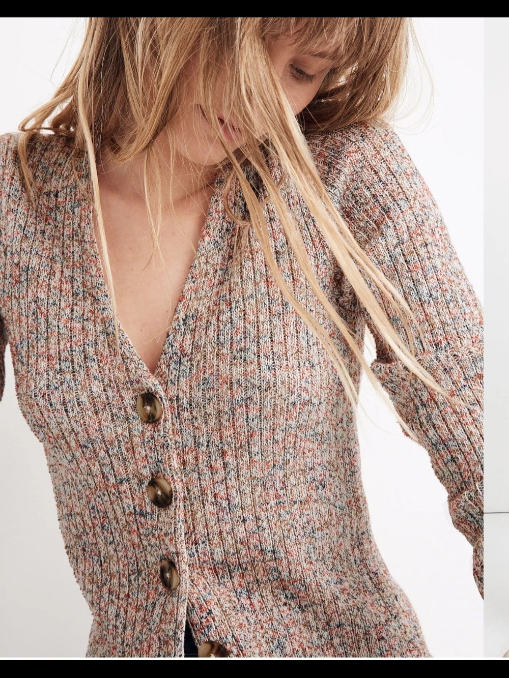Madewell Marled Ribbed Shrunken Cardigan Speckled Multicolor XXS